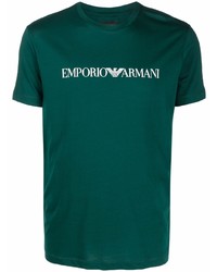 dunkelgrünes bedrucktes T-Shirt mit einem Rundhalsausschnitt von Emporio Armani