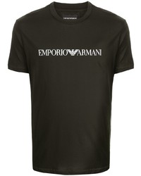 dunkelgrünes bedrucktes T-Shirt mit einem Rundhalsausschnitt von Emporio Armani