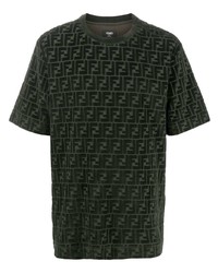 dunkelgrünes bedrucktes T-Shirt mit einem Rundhalsausschnitt von Fendi