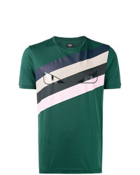 dunkelgrünes bedrucktes T-Shirt mit einem Rundhalsausschnitt von Fendi