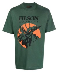 dunkelgrünes bedrucktes T-Shirt mit einem Rundhalsausschnitt von Filson