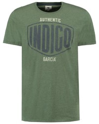 dunkelgrünes bedrucktes T-Shirt mit einem Rundhalsausschnitt von GARCIA