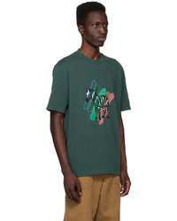 dunkelgrünes bedrucktes T-Shirt mit einem Rundhalsausschnitt von Ps By Paul Smith