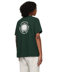 dunkelgrünes bedrucktes T-Shirt mit einem Rundhalsausschnitt von Sporty & Rich