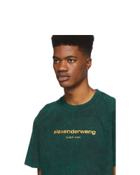 dunkelgrünes bedrucktes T-Shirt mit einem Rundhalsausschnitt von Alexander Wang