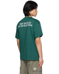 dunkelgrünes bedrucktes T-Shirt mit einem Rundhalsausschnitt von Rassvet