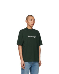 dunkelgrünes bedrucktes T-Shirt mit einem Rundhalsausschnitt von Balenciaga