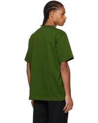 dunkelgrünes bedrucktes T-Shirt mit einem Rundhalsausschnitt von Helmut Lang