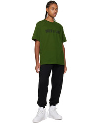 dunkelgrünes bedrucktes T-Shirt mit einem Rundhalsausschnitt von Helmut Lang