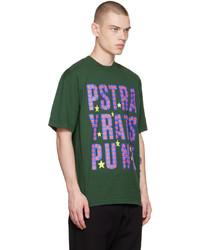 dunkelgrünes bedrucktes T-Shirt mit einem Rundhalsausschnitt von Stray Rats