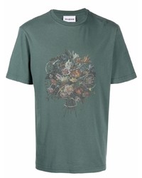 dunkelgrünes bedrucktes T-Shirt mit einem Rundhalsausschnitt von Han Kjobenhavn