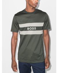 dunkelgrünes bedrucktes T-Shirt mit einem Rundhalsausschnitt von BOSS