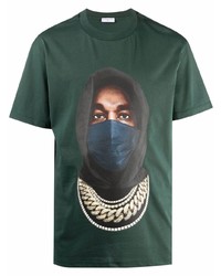 dunkelgrünes bedrucktes T-Shirt mit einem Rundhalsausschnitt von Ih Nom Uh Nit