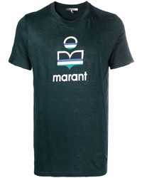 dunkelgrünes bedrucktes T-Shirt mit einem Rundhalsausschnitt von Isabel Marant