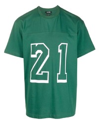 dunkelgrünes bedrucktes T-Shirt mit einem Rundhalsausschnitt von Just Don