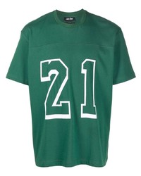 dunkelgrünes bedrucktes T-Shirt mit einem Rundhalsausschnitt von Just Don