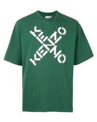 dunkelgrünes bedrucktes T-Shirt mit einem Rundhalsausschnitt von Kenzo