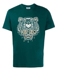 dunkelgrünes bedrucktes T-Shirt mit einem Rundhalsausschnitt von Kenzo