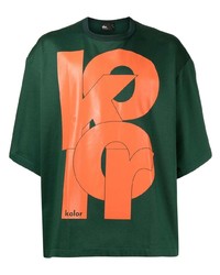 dunkelgrünes bedrucktes T-Shirt mit einem Rundhalsausschnitt von Kolor