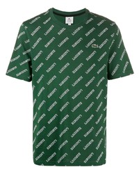 dunkelgrünes bedrucktes T-Shirt mit einem Rundhalsausschnitt von lacoste live