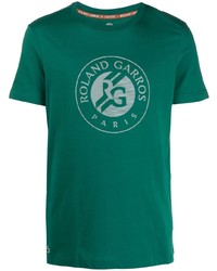 dunkelgrünes bedrucktes T-Shirt mit einem Rundhalsausschnitt von Lacoste