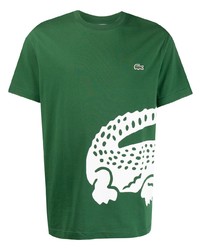 dunkelgrünes bedrucktes T-Shirt mit einem Rundhalsausschnitt von Lacoste