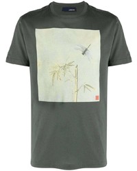 dunkelgrünes bedrucktes T-Shirt mit einem Rundhalsausschnitt von Lardini