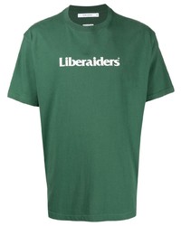 dunkelgrünes bedrucktes T-Shirt mit einem Rundhalsausschnitt von Liberaiders