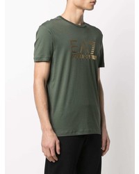 dunkelgrünes bedrucktes T-Shirt mit einem Rundhalsausschnitt von Ea7 Emporio Armani