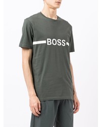 dunkelgrünes bedrucktes T-Shirt mit einem Rundhalsausschnitt von BOSS