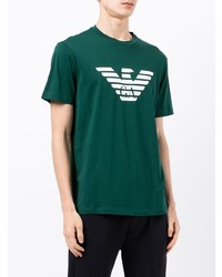 dunkelgrünes bedrucktes T-Shirt mit einem Rundhalsausschnitt von Emporio Armani