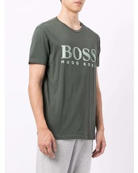 dunkelgrünes bedrucktes T-Shirt mit einem Rundhalsausschnitt von BOSS