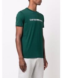 dunkelgrünes bedrucktes T-Shirt mit einem Rundhalsausschnitt von Emporio Armani