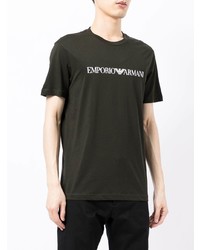 dunkelgrünes bedrucktes T-Shirt mit einem Rundhalsausschnitt von Emporio Armani