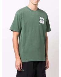 dunkelgrünes bedrucktes T-Shirt mit einem Rundhalsausschnitt von Stussy
