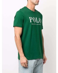 dunkelgrünes bedrucktes T-Shirt mit einem Rundhalsausschnitt von Polo Ralph Lauren