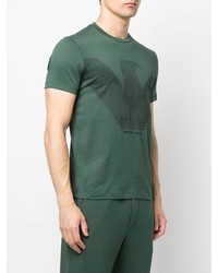 dunkelgrünes bedrucktes T-Shirt mit einem Rundhalsausschnitt von Emporio Armani