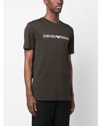 dunkelgrünes bedrucktes T-Shirt mit einem Rundhalsausschnitt von Emporio Armani