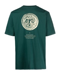 dunkelgrünes bedrucktes T-Shirt mit einem Rundhalsausschnitt von Paura