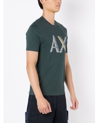 dunkelgrünes bedrucktes T-Shirt mit einem Rundhalsausschnitt von Armani Exchange