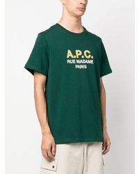 dunkelgrünes bedrucktes T-Shirt mit einem Rundhalsausschnitt von A.P.C.