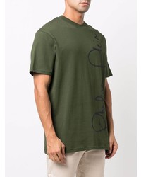 dunkelgrünes bedrucktes T-Shirt mit einem Rundhalsausschnitt von Philipp Plein