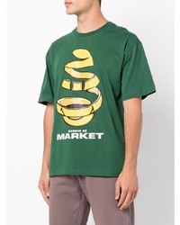 dunkelgrünes bedrucktes T-Shirt mit einem Rundhalsausschnitt von MARKET