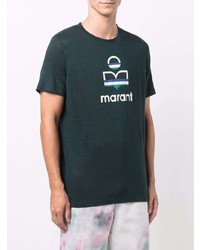 dunkelgrünes bedrucktes T-Shirt mit einem Rundhalsausschnitt von Isabel Marant