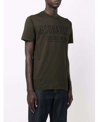 dunkelgrünes bedrucktes T-Shirt mit einem Rundhalsausschnitt von DSQUARED2