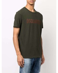 dunkelgrünes bedrucktes T-Shirt mit einem Rundhalsausschnitt von DSQUARED2