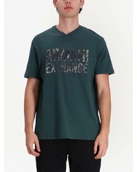 dunkelgrünes bedrucktes T-Shirt mit einem Rundhalsausschnitt von Armani Exchange