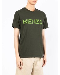 dunkelgrünes bedrucktes T-Shirt mit einem Rundhalsausschnitt von Kenzo