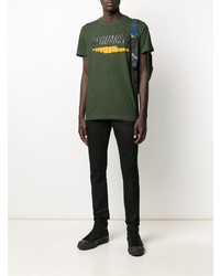 dunkelgrünes bedrucktes T-Shirt mit einem Rundhalsausschnitt von DSQUARED2