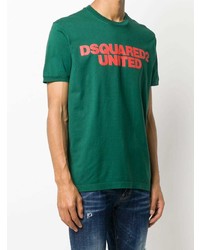 dunkelgrünes bedrucktes T-Shirt mit einem Rundhalsausschnitt von DSQUARED2